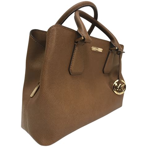 michael kors saffiano leather extra small satchel in luggage brown|Michael Kors edith large satchel.